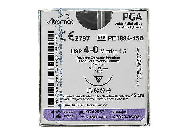 PE1994-45B | Fio Sutura PGA 4-0 AG T. 19 mm