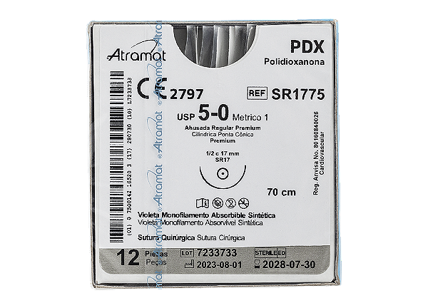 SR1775 | Fio Sutura Polidioxanona 5-0 AG Cil. 1/2 Circ. 17 mm