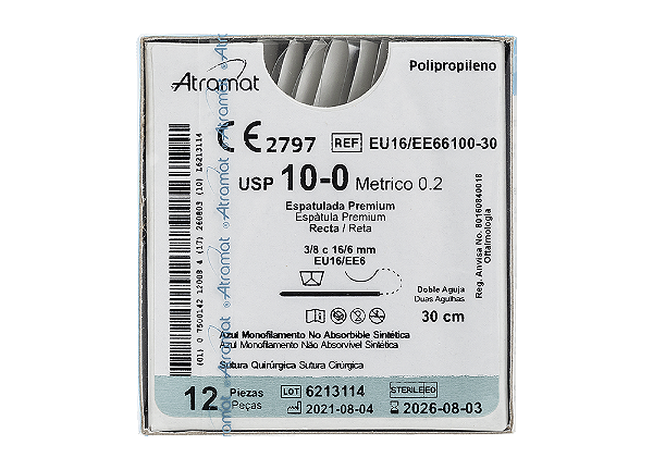 EU16/EE66100-30 | Fio Sutura de Polipropileno 10-0 2x AG 16 mm | 6 mm (Reta | Espátula)