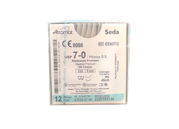 EE637/2 | Fio Sutura Seda 7-0 2x AG Espátula 3/8 6 mm - Oftalmologia (equivalente ao Seda-Silk 7733G)