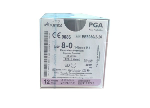 EE6980/2-20 | Fio Sutura PGA 8-0 2x AG Espátula 3/8 Circ. 6 mm (equivalente ao Vicryl J547G)