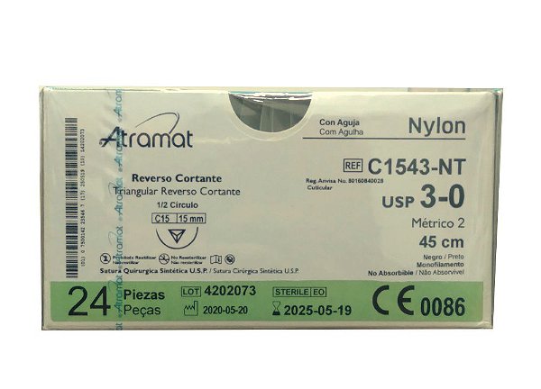 C1543-NT | Fio Sutura Nylon 3-0 AG Triang. 1/2 15 mm (equivalente ao Mononylon 13503T)