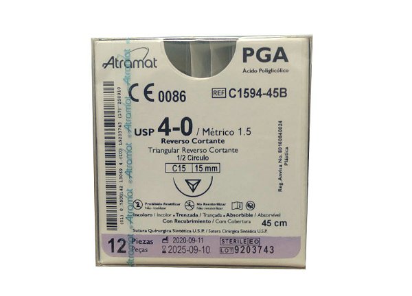 C1594-45B | Fio Sutura PGA 4-0 AG T. 15 mm 1/2 círculo (equivalente ao Vicryl J107G)