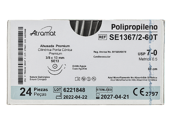 SE1367/2-60T | Fio Sutura Polipropileno 7-0 2x AG Circ. Cil. 13 mm