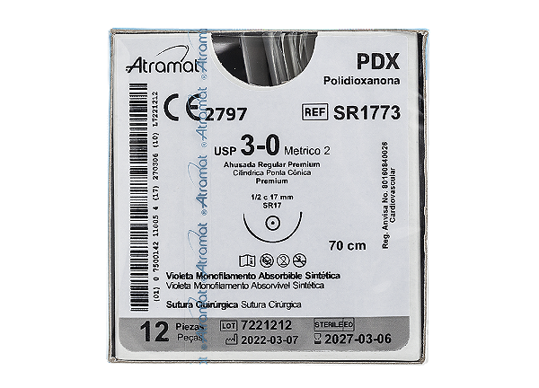 SR1773 | Fio Sutura PDX Atramat 3-0 AG Cil. 1/2 Circ. 17 mm