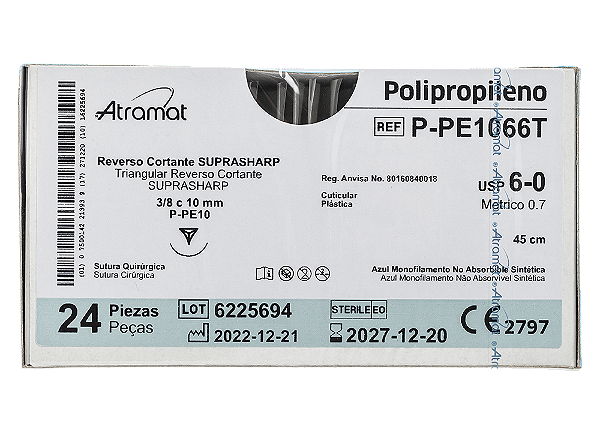 P-PE1066T | Fio Sutura Polipropileno 6-0 AG. Triang. 10 mm
