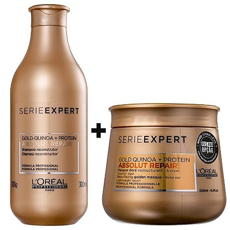 Kit Absolut Repair Gold Quinoa + Protein Light L'Oréal Professionnel -  Shampoo 300ml + Máscara 250g - Loja de Cosméticos Online em Copacabana