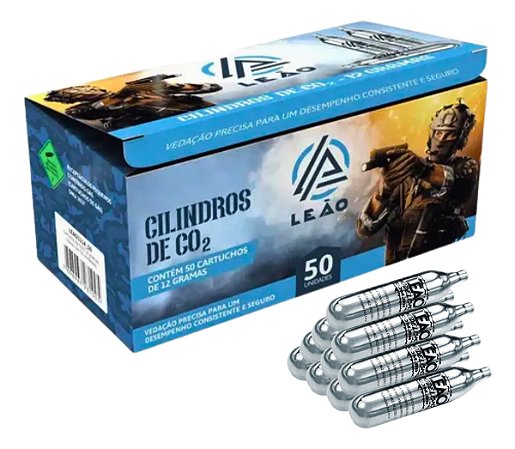 50x Cilindro CO2 12g Leao para Airsoft e Airgun