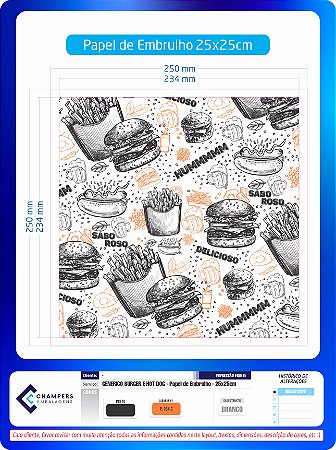 Papel Greasepel Porção Burger Smash com Barreira de Gordura 25x25 c/1.000