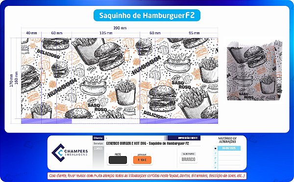 Saquinho de Hamburguer F2 13X6X15 c/500 Estampa Genérica