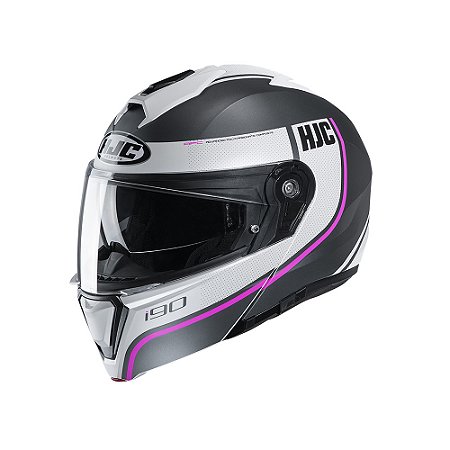 Capacete Hjc I90 Davan Preto Branco E Rosa 55