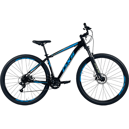 Bicicleta OXS Glide 100 Aro 29 Shimano 21v Preto e Azul e S-lime