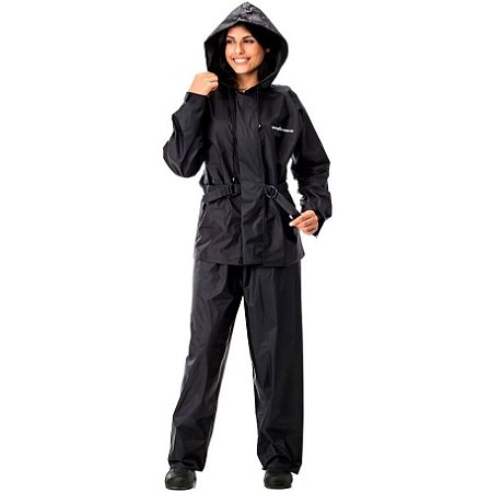 Capa De Chuva Feminino Pantaneiro Nylon Capuz Preto G
