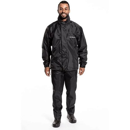 Capa De Chuva Pantaneiro Nylon Luxo Com Forro E Gola Preto GG