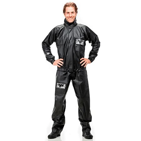 Capa De Chuva Pantaneiro Premium Com Gola Bolso E Refletivo Preto G