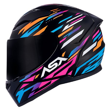 CAPACETE ASX CITY ARROW PRETO BRILHO LARANJA/ROSA 56/S