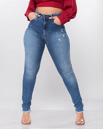 Calça Jeans Feminina Skinny Com Elastano e Barra Desfiada REF 09081