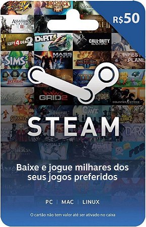 Steam - Cartão Pré Pago R$ 50 Reais