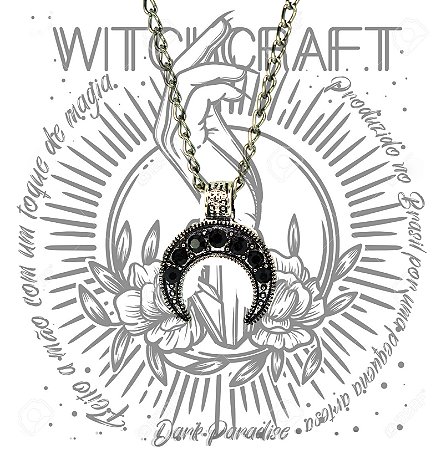 Pingente Meia lua com strass - preto