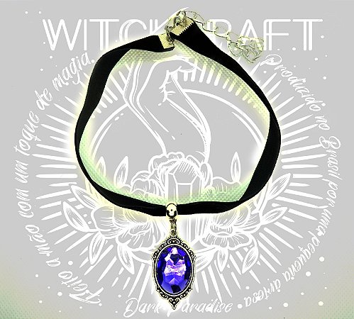 Chocker em veludo com camafeu 18x25mm pedra roxa