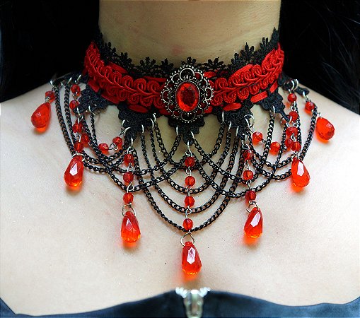 Gargantilha de renda Dark Elegance - red