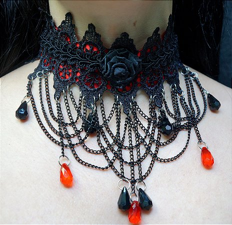 Gargantilha Marduk - Preto com vermelho