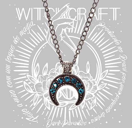 Pingente meia lua com strass - Turquesa