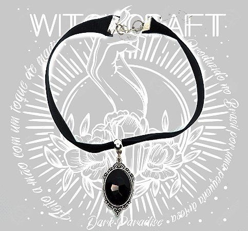 Chocker em veludo com camafeu 18x25mm pedra preta