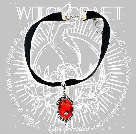 CHOCKER EM VELUDO COM CAMAFEU PEDRA vermelha