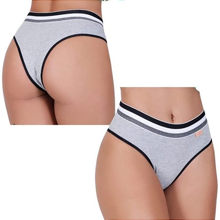 Calcinha tanga algodão com cós kit 02 unidades