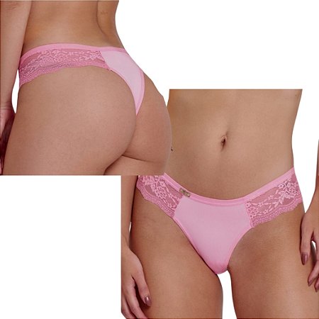 Calcinha tanga microfibra rendada kit 02 unidades