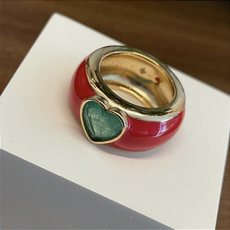 Anel Esmaltado Coração - Vermelho
