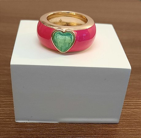 Anel Esmaltado Coração - Pink