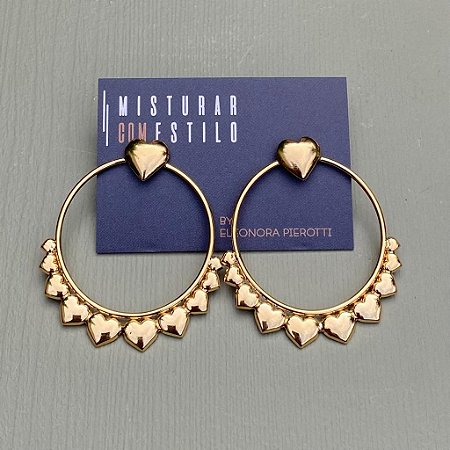 Argola Com Pingente De Coração GG - Dourado