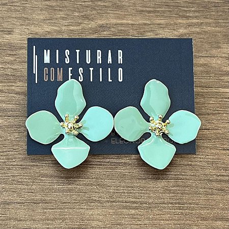 Brinco Flor Quatro Pétalas Grande - Verde