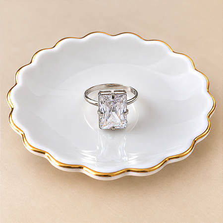 Anel Cristal Retangular - Cristal - G - Rodio