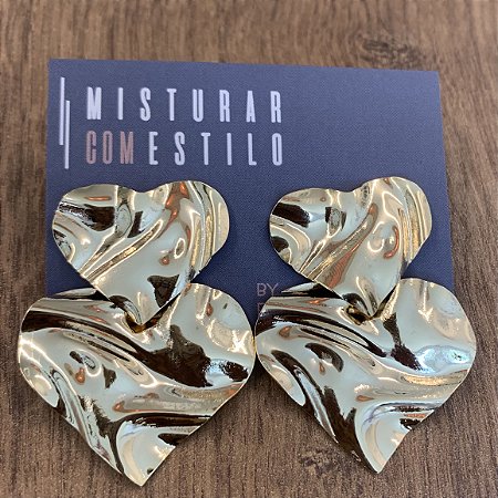 Brinco Coração Duplo Chapa - Dourado