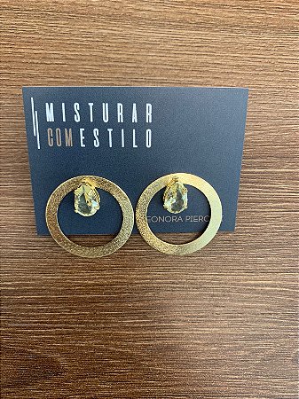 Brinco Argola Reta Com Gota - Citrino Limão