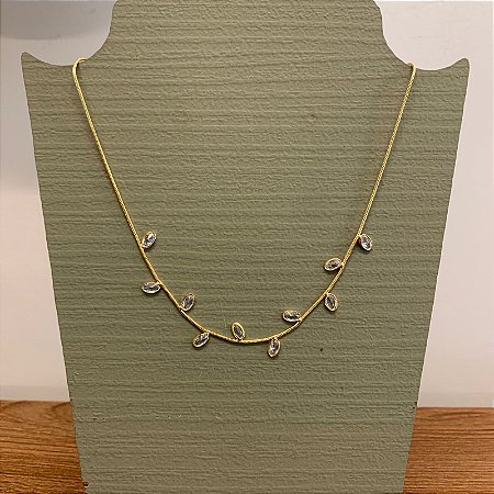Chocker Mel Folhas Zirconia