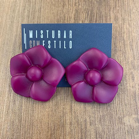 Brinco Flor De Resina - Fosco - Roxo