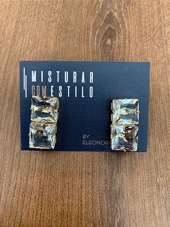 Brinco Quadrado Duplo - Cristal