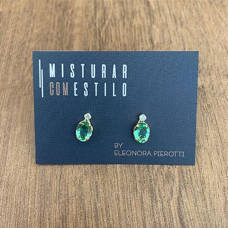 Brinco Oval com ponto de Zircônia P - Verde Limão