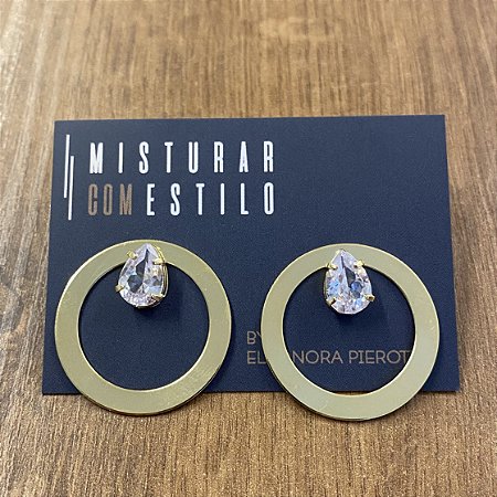 Brinco Argola Reta Com Gota - Cristal