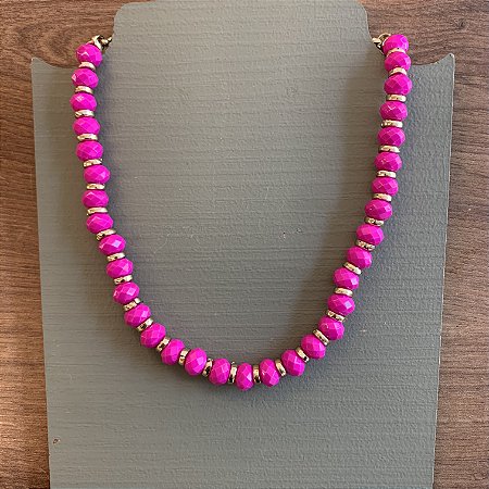 Colar Cristal Grande - Pink