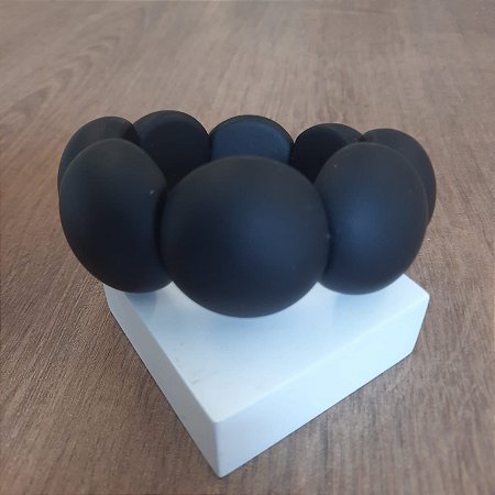 Bracelete de Bolas de Resina - Preto - Fosco - GG