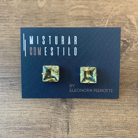 Brinco Quadrado Cristal - P - Citrino Limão