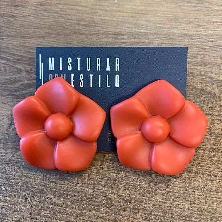 Brinco Flor De Resina - Goiaba - Fosco