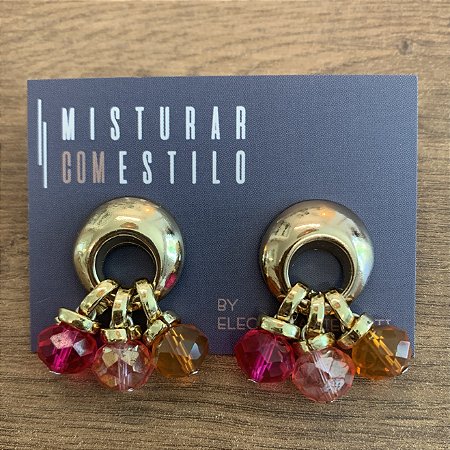 Brinco Trio De Cristais Grande - Pink