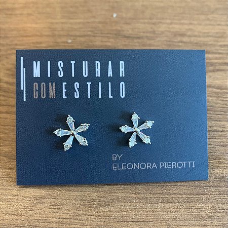 Brinco Flor De Zirconia - Ródio