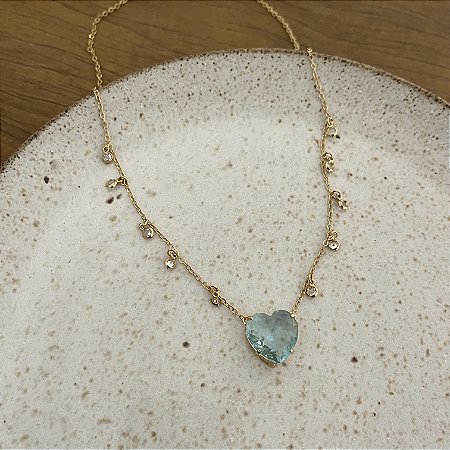 Colar Pedra De Coração - Áqua